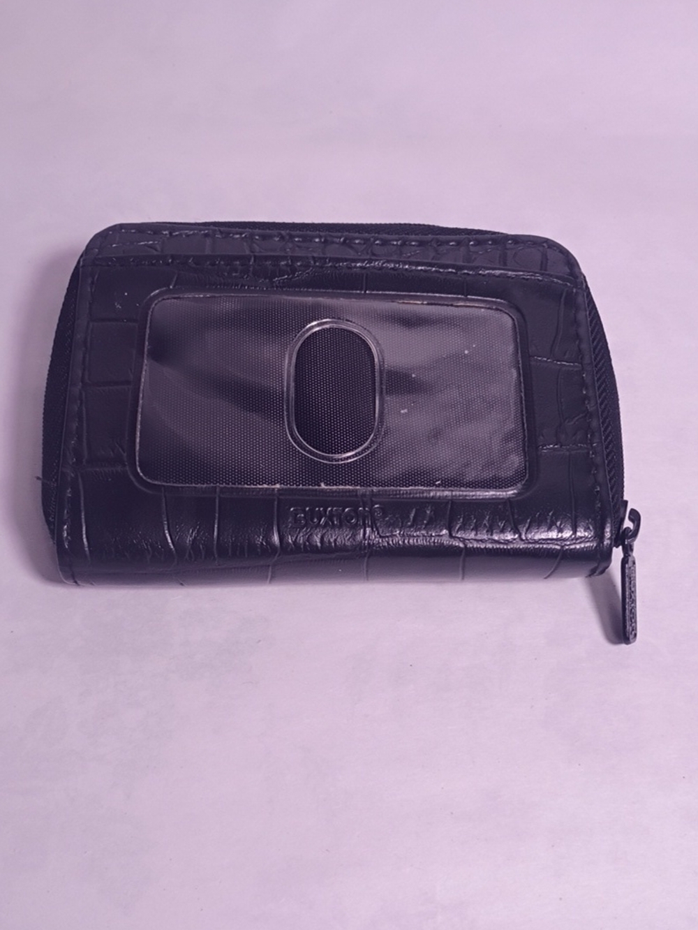 Croc-Embossed Card holder Wallet with Clear ID Window - Black